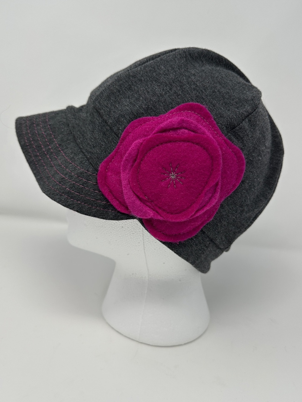 Flipside Hats Gray Womens Jersey cotton stretch baseball Cap with Flower Accent